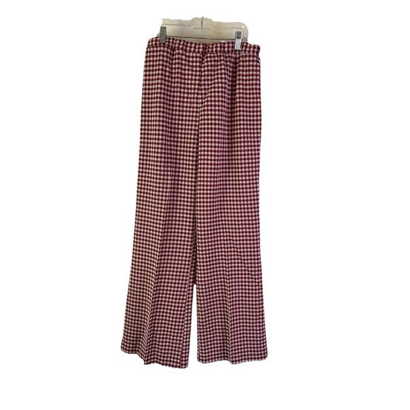 Vintage 70s Red Gingham Plaid High Rise Wide Leg Knit Pants Rockabilly - Picture 1 of 10